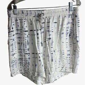 Nique Womens Blue White Abstract Tie Dye Rayon Drawstring Shorts Size Medium